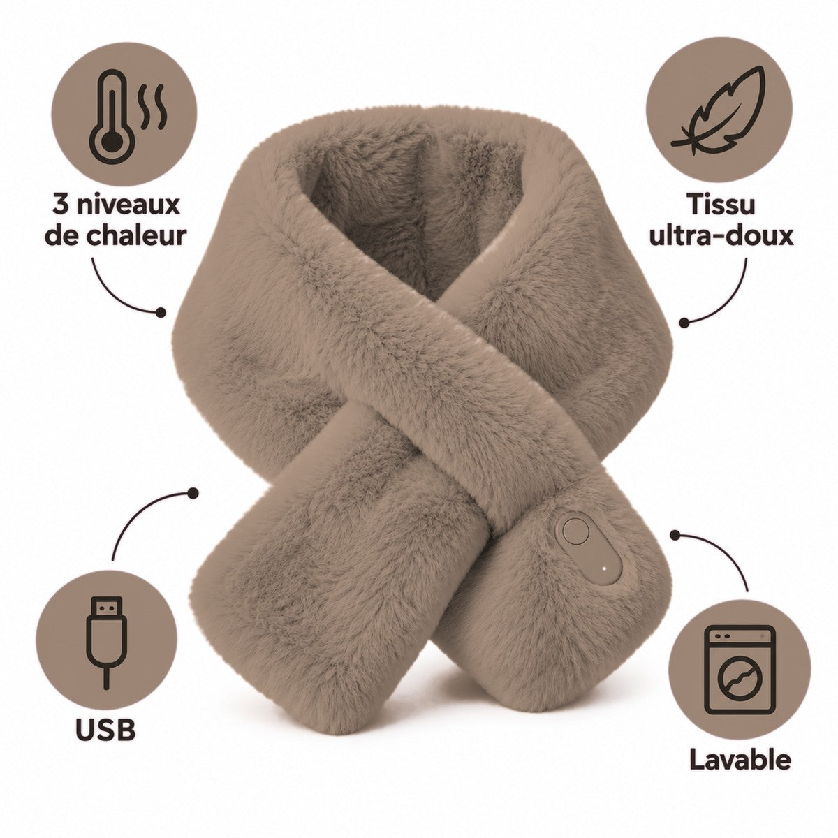Écharpe chauffante Polaire taupe