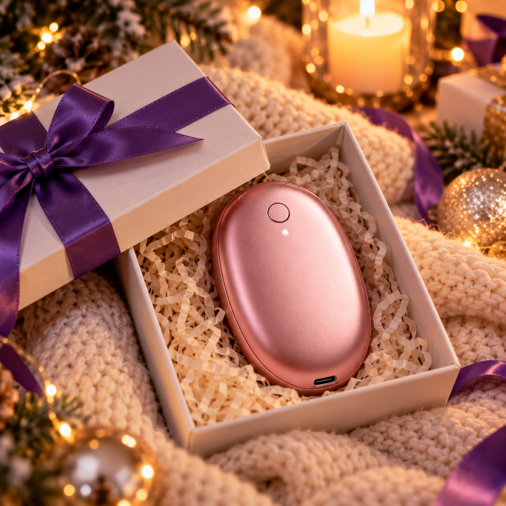 Chauffe-mains Polaire Métal rose dans sa boîte cadeau
